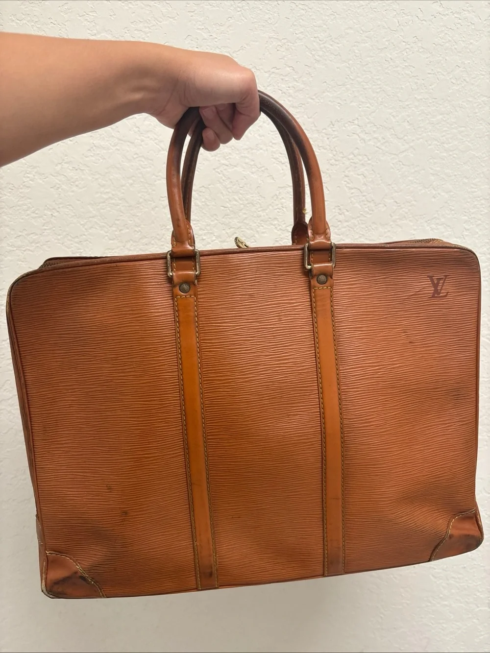 Louis Vuitton Porte Documents Voyage Brown Epi Handbag